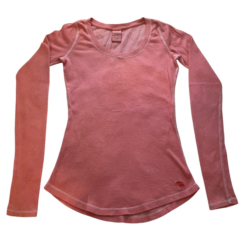 Abercrombie & Fitch Thermal Top Women XS Pink Waffle Knit Long Sleeve 2000s Y2K